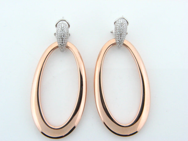 11410978 - Sterling Silver Gold Plated Two Tones Earrings with CZ's - Columbia Jewelers, Fall River, Massachusetts, USA