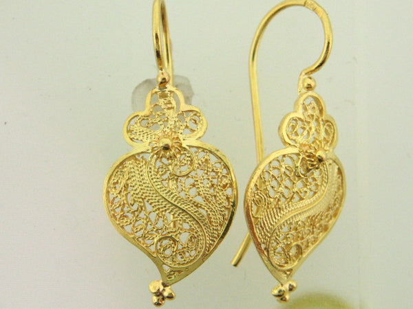 VIANA - 19.2Kt Portuguese Gold "Viana Heart" Filigree Earrings - Columbia Jewelers, Fall River, Massachusetts, USA