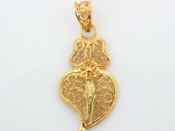 PENDVIANA - Sterling Silver Filigree Viana Heart Pendant (Gold Plated) - Columbia Jewelers, Fall River, Massachusetts, USA