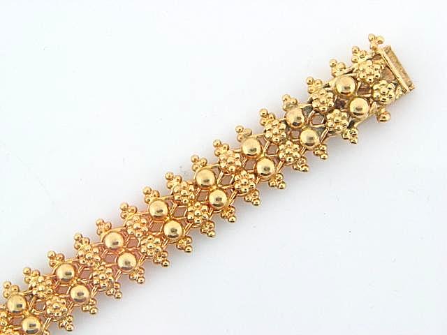 1949 - 19.2K Portuguese Gold Flowers/Half Balls Ladies Bracelet - Columbia Jewelers, Fall River, Massachusetts, USA