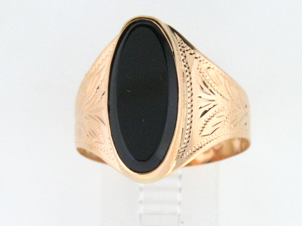 5120 - 19.2kt Portuguese Gold Ladies Engraved Ring with Black Onix Stone - Columbia Jewelers, Fall River, Massachusetts, USA