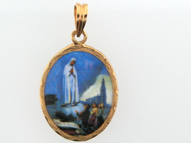 ZMD20 - 19.2k Portug.Gold Enamel "Our Lady of Fátima" Double Face Medal - 20x16mm - Columbia Jewelers, Fall River, Massachusetts, USA