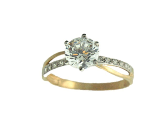 AN4_1207C - 19.2kt Two Tone Portuguese Gold Engagement Ring with CZs - Columbia Jewelers, Fall River, Massachusetts, USA