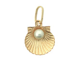 BQ41_9121 - 19.2k Portuguese Gold Solid Shell with Pearl Charm - Columbia Jewelers, Fall River, Massachusetts, USA