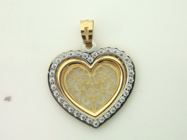 BQ72_156 - 19.2k Two Tone Portug.Gold Filigree Heart Medal - Columbia Jewelers, Fall River, Massachusetts, USA
