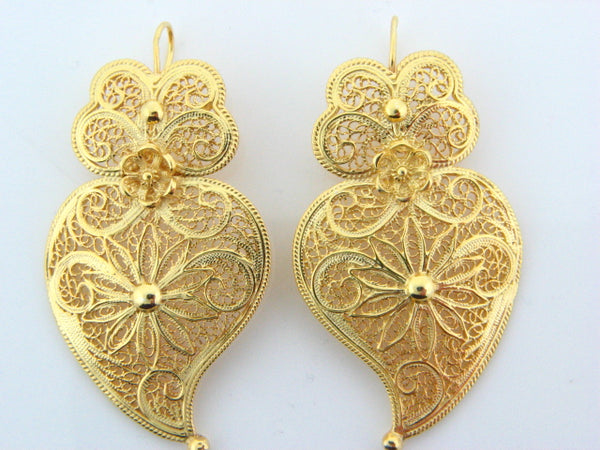 BRVIANA - Sterling Silver Filigree Viana Heart Earrings (Gold Plated) - Columbia Jewelers, Fall River, Massachusetts, USA