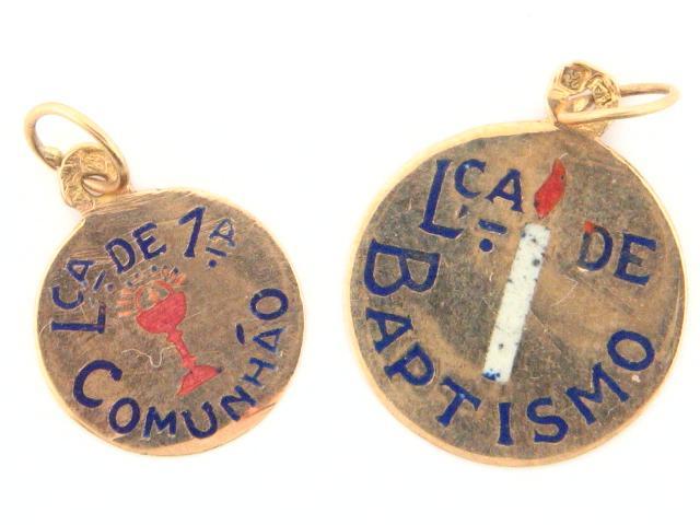 DizeresBapComm - 19.2k Portuguese Gold Expression Medal - (BAPTISM & COMMUNION THEME) - Columbia Jewelers, Fall River, Massachusetts, USA