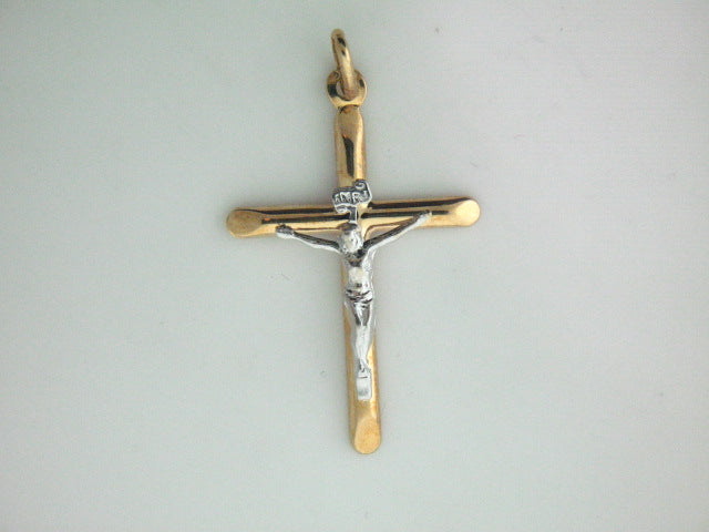 CR133_5031 - 19.2K Two Tone Portuguese Gold Hollow Crucifix (2,7mm Thick) - Columbia Jewelers, Fall River, Massachusetts, USA