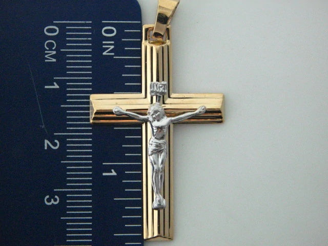 CR133_580 - 19.2K Two Tone Portuguese Gold Hollow Crucifix - Columbia Jewelers, Fall River, Massachusetts, USA