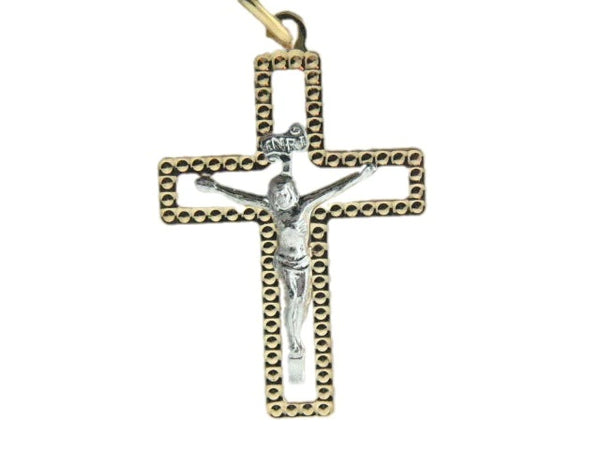CR133_758C - 19.2K Two Tone Portuguese Gold Solid Crucifix - Columbia Jewelers, Fall River, Massachusetts, USA