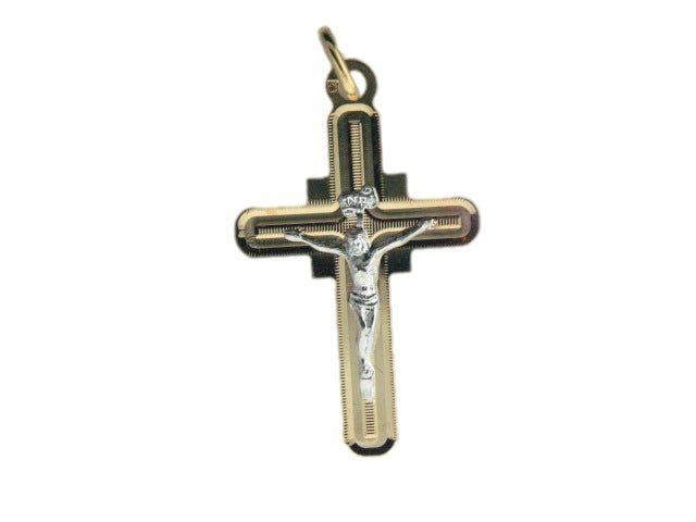 CR133_767C - 19.2K Two Tone Portuguese Gold Flat Solid Crucifix - Columbia Jewelers, Fall River, Massachusetts, USA