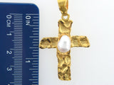 5944 - 19.2K Portuguese Yellow Gold Solid Cross with Sweet Water Pearl - Columbia Jewelers, Fall River, Massachusetts, USA