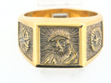 S01366AO - Sterling Silver Gold Plated ECCE HOMO Men Ring With CZ - Columbia Jewelers, Fall River, Massachusetts, USA