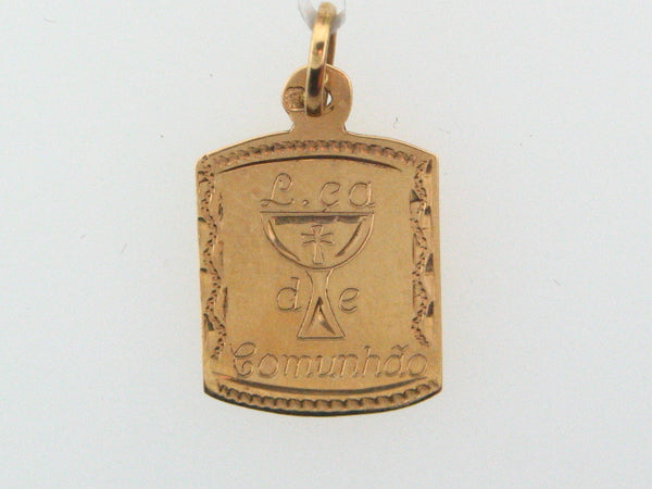 2364 - 19.2k Portuguese Gold Solid "Lª de Comunhão" Medal - Columbia Jewelers, Fall River, Massachusetts, USA
