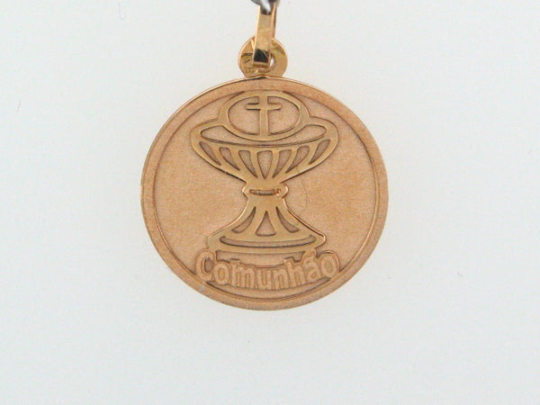 5757 - 19.2k Portuguese Gold Solid Round "Comunhão" Medal - Columbia Jewelers, Fall River, Massachusetts, USA