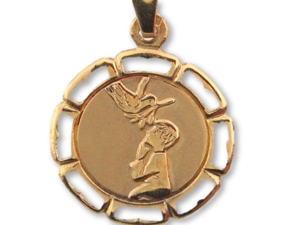 172 - 19.2k Portuguese Gold Solid Communion Medal (Boy) - Columbia Jewelers, Fall River, Massachusetts, USA