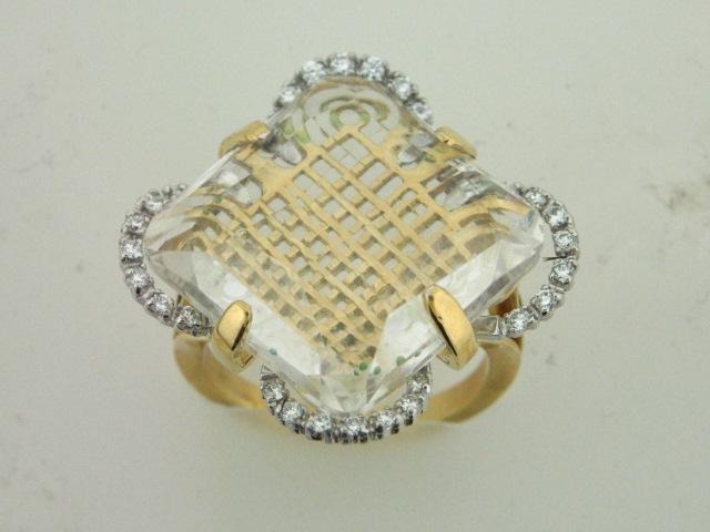 22.502 - 19.2kt Two Tone Portuguese Gold Ring With Diamonds And Topaz - Columbia Jewelers, Fall River, Massachusetts, USA