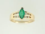 84 - 14kt Yellow Gold Genuine Emerald & Diamonds Ladies Ring - Columbia Jewelers, Fall River, Massachusetts, USA