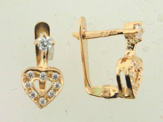 4597 - 19.2k Portuguese Gold Heart Design Kid's C.Z. Earrings - Columbia Jewelers, Fall River, Massachusetts, USA
