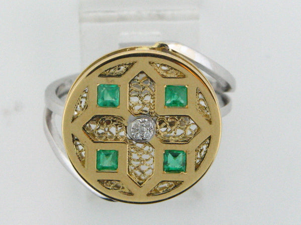 J17007A1FGAN - 19kt Portuguese Gold Ring with Diamonds & Emeralds - Columbia Jewelers, Fall River, Massachusetts, USA