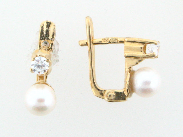JBR18 - 19.2k Portuguese Gold Pearl Kids Earrings - Columbia Jewelers, Fall River, Massachusetts, USA
