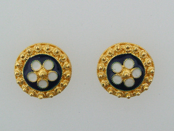 PB3493 - 19.2kt Portuguese Gold Enameled Stud Earrings - Columbia Jewelers, Fall River, Massachusetts, USA