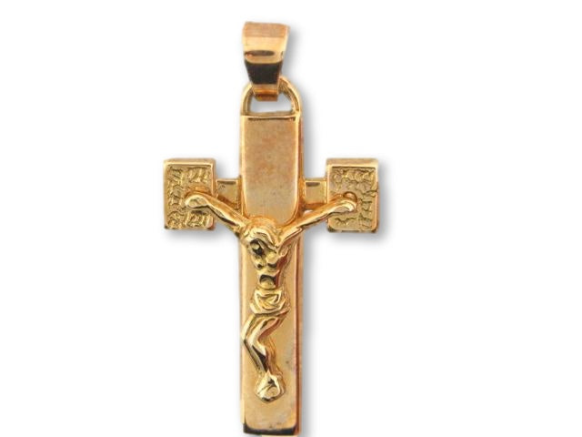 00057 - 19.2K Portuguese Gold Solid Crucifix - Columbia Jewelers, Fall River, Massachusetts, USA